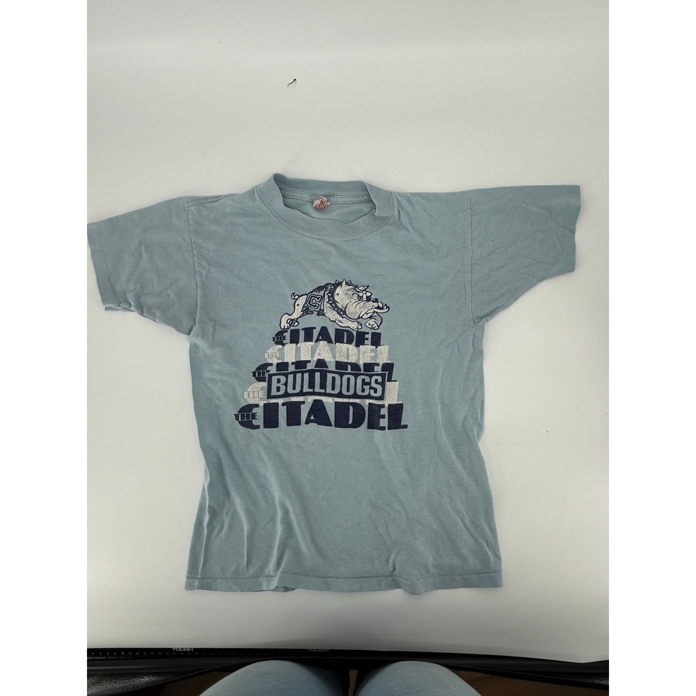 Vintage Artex The Citadel Bulldogs T-Shirt‎ Kids L Blue Single Stitch USA Made